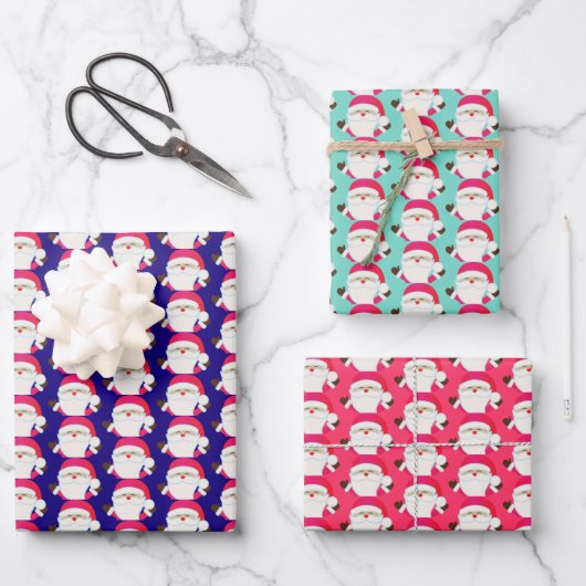 サンタクロースカラフルラッピング紙シート ラッピングペーパーシート (正面)