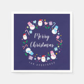 サンタクロースカラフル雪だるまキャンディーケーンクリスマス スタンダードカクテルナプキン (正面)