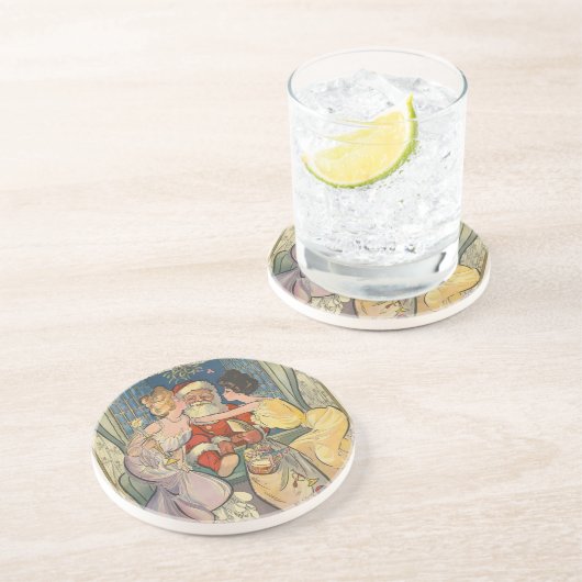 サンタクロースキスをするヴィンテージクリスマス コースター (側面)