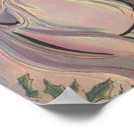 サンタクロースキスをするヴィンテージクリスマス ポスター (角)