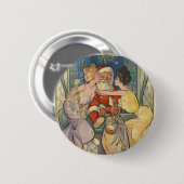サンタクロースキスをするヴィンテージクリスマス 缶バッジ (正面&裏面)