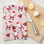 サンタクロースキャンディカネススノーフレークパターンレッド キッチンタオル (四つ折り)