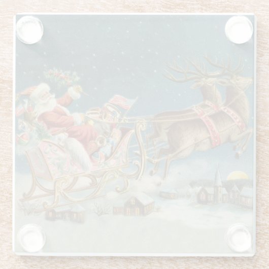 サンタクロースクリスマスアンティークスレイトインディア ガラスコースター (裏面)