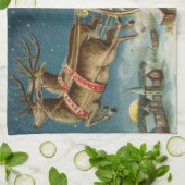 サンタクロースクリスマスアンティークスレイトインディア キッチンタオル (折り畳み)