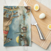 サンタクロースクリスマスアンティークスレイトインディア キッチンタオル (四つ折り)