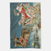 サンタクロースクリスマスアンティークスレイトインディア キッチンタオル (縦)