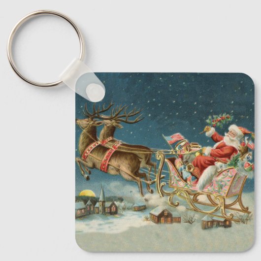 サンタクロースクリスマスアンティークスレイトインディア キーホルダー (正面)
