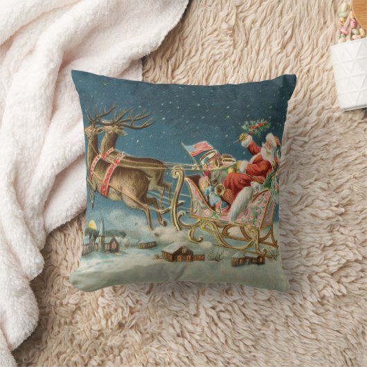 サンタクロースクリスマスアンティークスレイトインディア クッション (ブランケット)