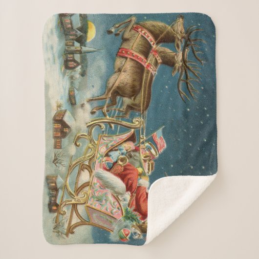 サンタクロースクリスマスアンティークスレイトインディア シェルパブランケット (正面)