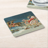 サンタクロースクリスマスアンティークスレイトインディア スクエアペーパーコースター (アングル)