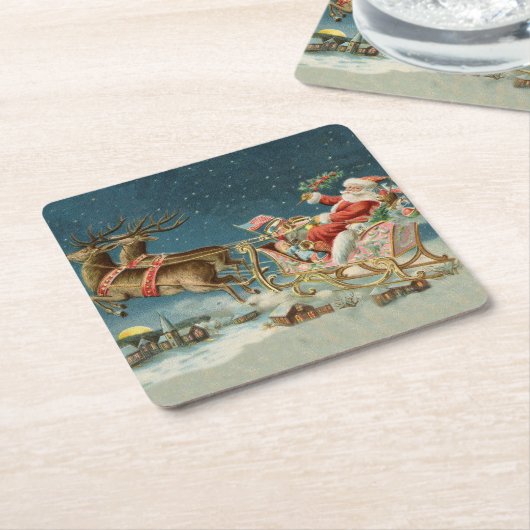 サンタクロースクリスマスアンティークスレイトインディア スクエアペーパーコースター (アングル)