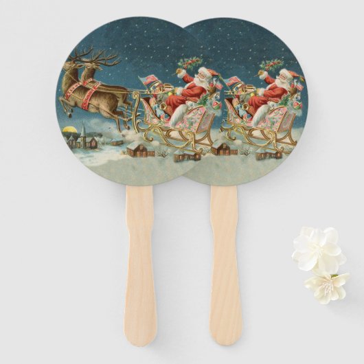 サンタクロースクリスマスアンティークスレイトインディア ハンドファン (正面&裏面)
