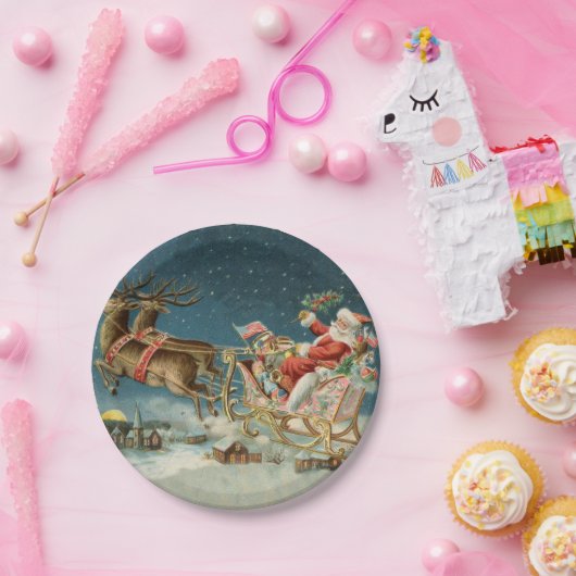 サンタクロースクリスマスアンティークスレイトインディア ペーパープレート (パーティー)