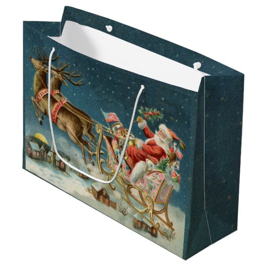 サンタクロースクリスマスアンティークスレイトインディア ラージペーパーバッグ (正面アングル)
