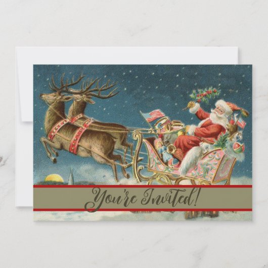 サンタクロースクリスマスアンティークスレイトインディア 招待状 (正面)
