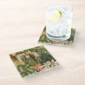 サンタクロースクリスマスアンティークビューティフルアート ガラスコースター (アングル)