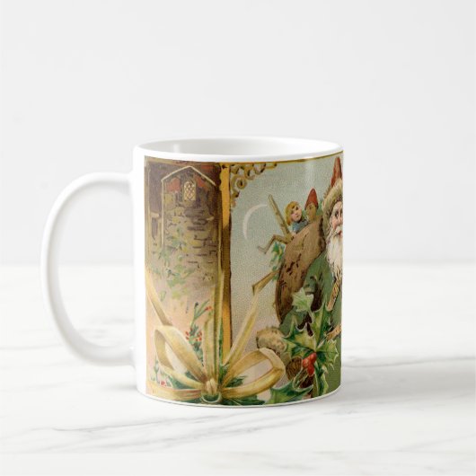 サンタクロースクリスマスアンティークビューティフルアート コーヒーマグカップ (左)