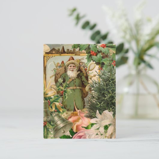 サンタクロースクリスマスアンティークビューティフルアート シーズンポストカード (スタンド正面)