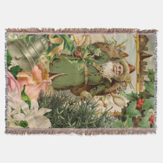 サンタクロースクリスマスアンティークビューティフルアート スローブランケット (正面)