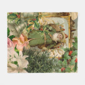 サンタクロースクリスマスアンティークビューティフルアート フリースブランケット (正面(横))