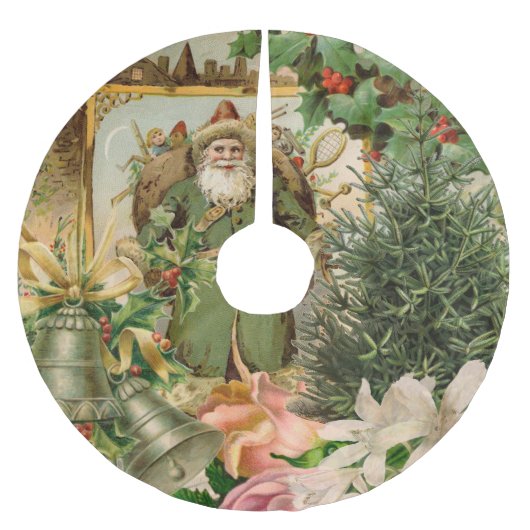 サンタクロースクリスマスアンティークビューティフルアート ブラッシュドポリエステルツリースカート (正面)