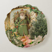 サンタクロースクリスマスアンティークビューティフルアート ラウンドクッション (裏面)