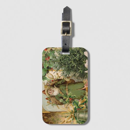 サンタクロースクリスマスアンティークビューティフルアート ラゲッジタグ (正面縦)