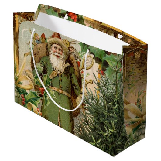 サンタクロースクリスマスアンティークビューティフルアート ラージペーパーバッグ (裏面アングル)