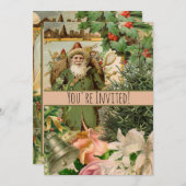 サンタクロースクリスマスアンティークビューティフルアート 招待状 (正面/裏面)