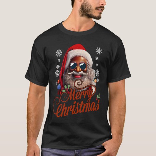 サンタクロースクリスマスサンタブラックアフロアフリカンアメリカン Tシャツ (正面)