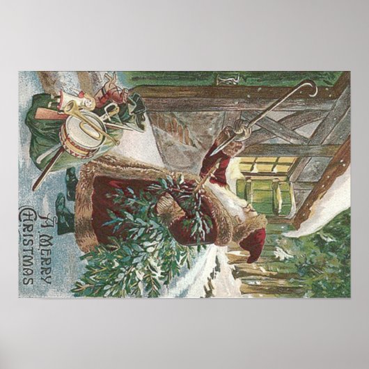 サンタクロースクリスマスツリーサックオブトイズコテージ ポスター (正面)