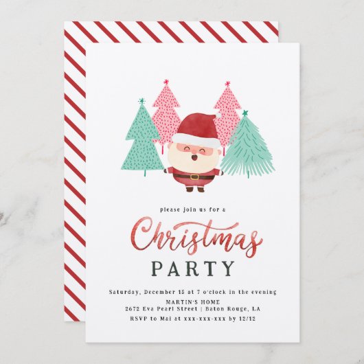 サンタクロースクリスマスツリーパーティー 招待状 (正面/裏面)