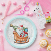 サンタクロースクリスマスツリーブルースノーフレーク ペーパープレート (パーティー)