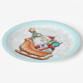 サンタクロースクリスマスツリーブルースノーフレーク ペーパープレート (アングル)