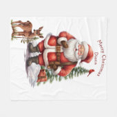 サンタクロースクリスマスツリーレッド（鳥）ショウジョウコウカンチョウ子鹿 フリースブランケット (正面(横))