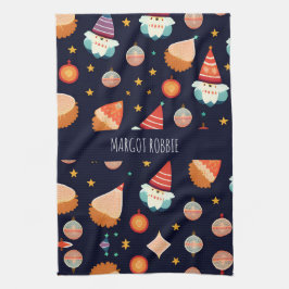 サンタクロースクリスマスデコレーションレトロパターン キッチンタオル