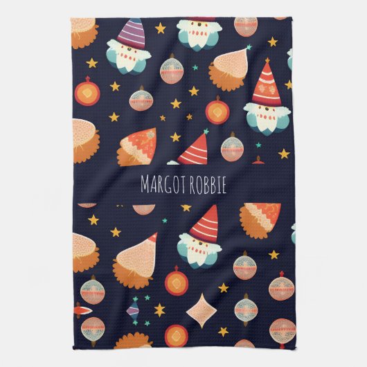 サンタクロースクリスマスデコレーションレトロパターン キッチンタオル (縦)