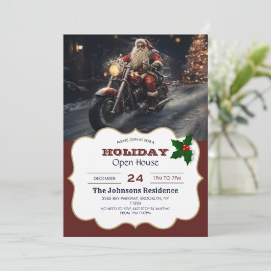 サンタクロースクリスマスバイクもしくは自転車に乗る人 招待状 (スタンド正面)