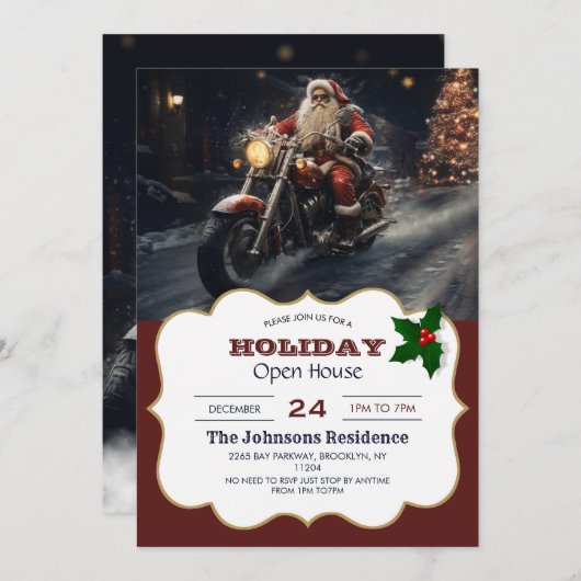 サンタクロースクリスマスバイクもしくは自転車に乗る人 招待状 (正面/裏面)