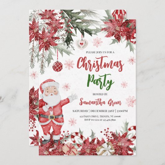 サンタクロースクリスマスパーティー 招待状 (正面/裏面)
