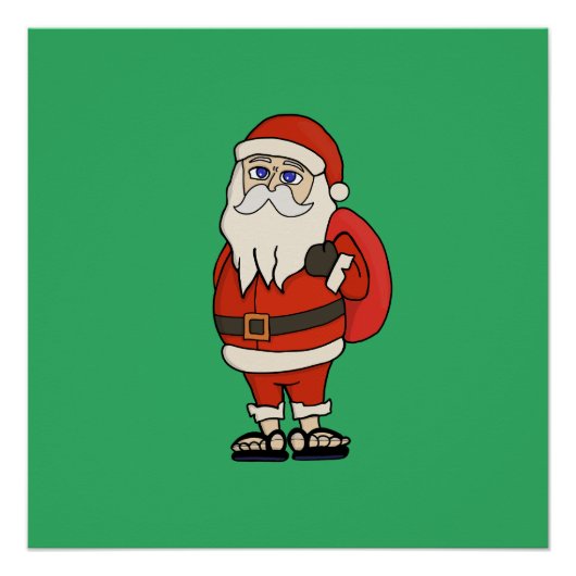 サンタクロースクリスマスビーチサンダル ポスター (正面)