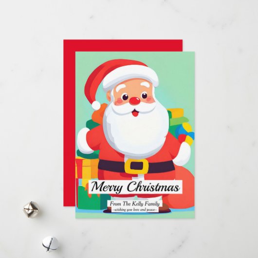 サンタクロースクリスマスフラットホリデーカード シーズンカード (正面/裏面インサイチュ)