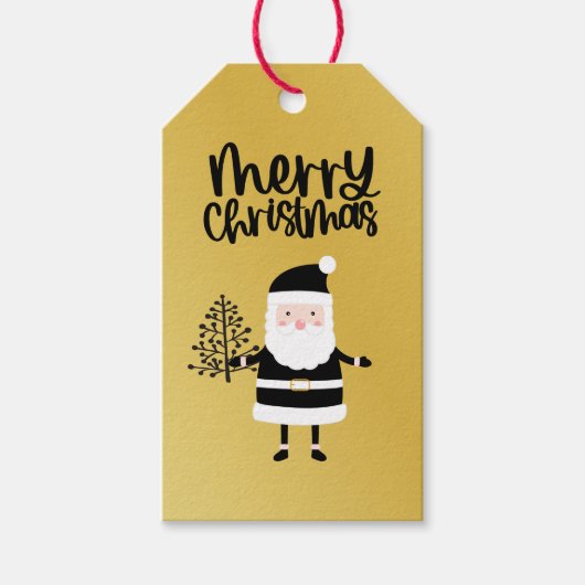 サンタクロースクリスマスブラック&金ゴールドテーマ ギフトタグ (正面)