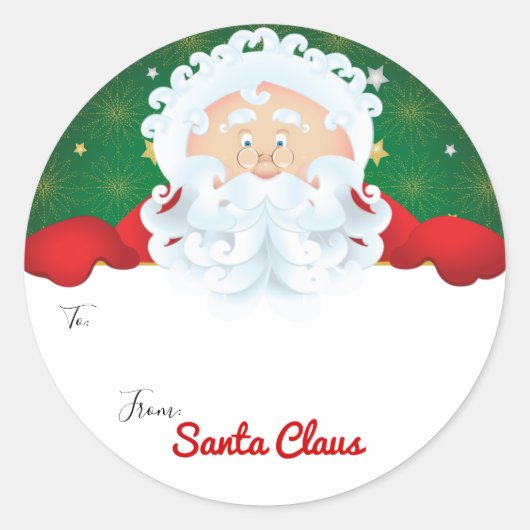 サンタクロースクリスマスホリデーギフトラベル ラウンドシール (正面)