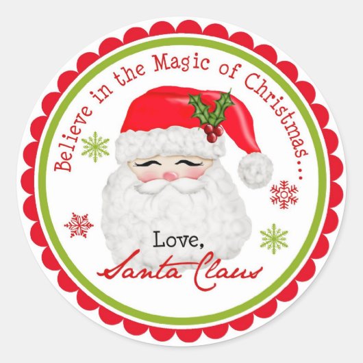 サンタクロースクリスマスホリデーステッカー ラウンドシール (正面)