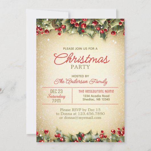 サンタクロースクリスマスホリデーパーティー 招待状 (裏面)