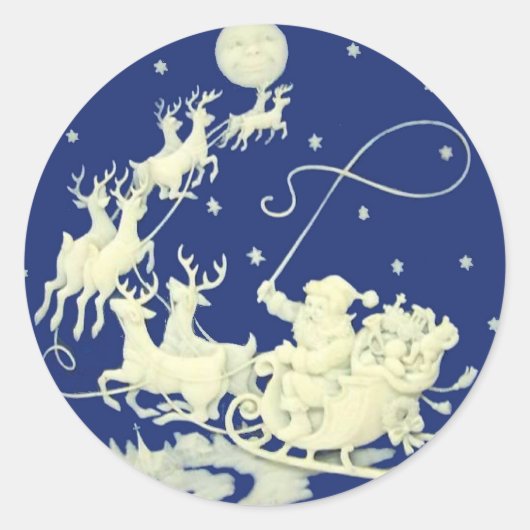 サンタクロースクリスマスヴィンテージはがきアート ラウンドシール (正面)