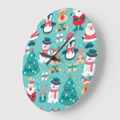 サンタクロースクリスマスヴィンテージパターン ラージ壁時計 (傾斜)