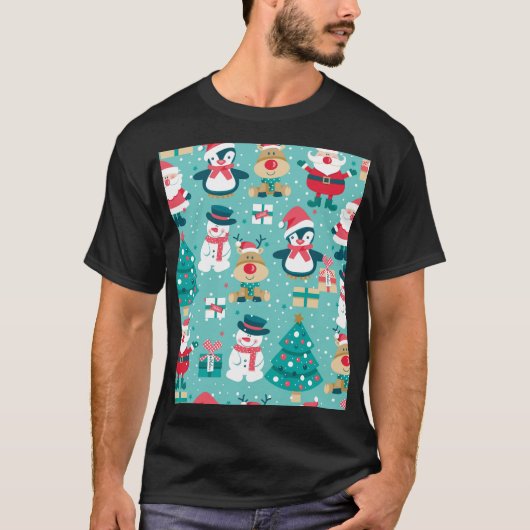 サンタクロースクリスマスヴィンテージパターン Tシャツ (正面)
