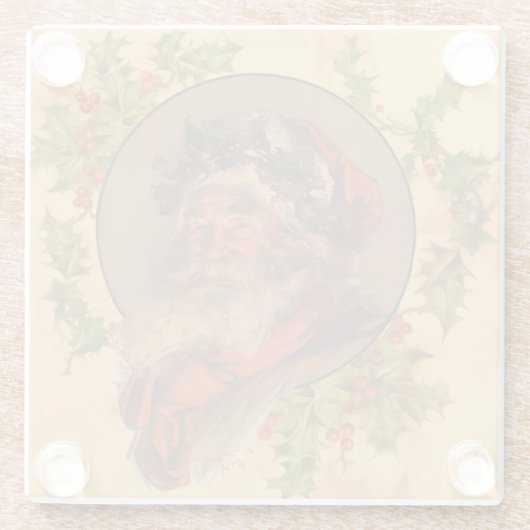 サンタクロースクリスマスヴィンテージポートレート ガラスコースター (裏面)